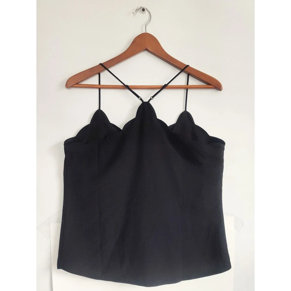 New J. Crew Camisole Top 8 Scalloped Cami Spaghetti Strap Racerback Black NWT